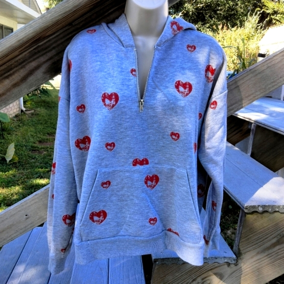 Marled Heart stamped hoodie L NWOT - Picture 3 of 16